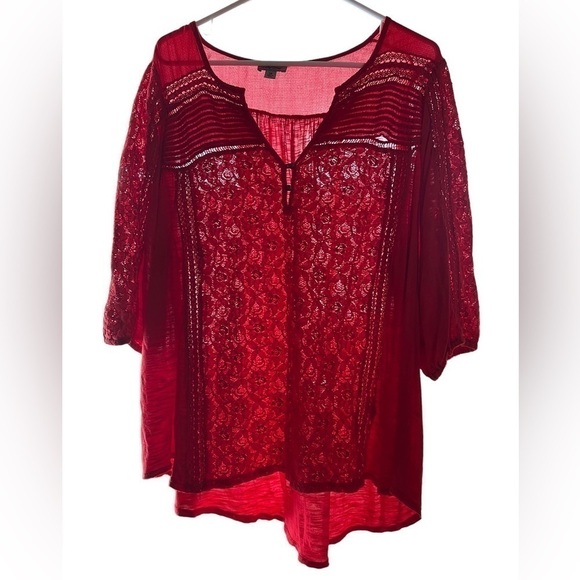 Lucky Brand Boho Red lacy womens blouse plus size 3X - Picture 1 of 8